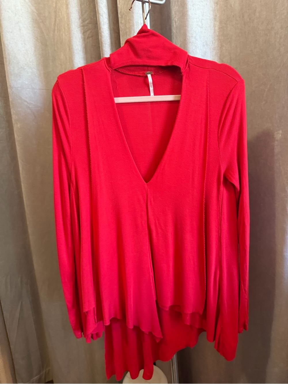 Free People Red V-Neck Long Sleeve Tunic